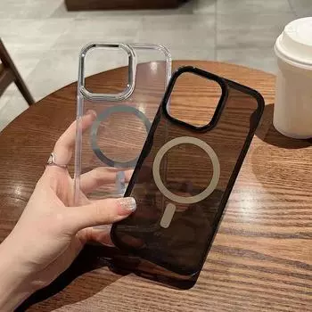 Прозрачный противоударный чехол для телефона для iPhone 15 Pro Max 14 Pro, мягкий ТПУ гибридный ПК, металлический каркас для чехла Magsafe iPhone 15 прозрачный