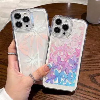 Прозрачный противоударный чехол для телефона iPhone 15 14 Pro Max 13 Pro 12 11 Mini XS XR 8 7, мягкий глянцевый силиконовый чехол с цветочным принтом кокосовой пальмы iPhone 15