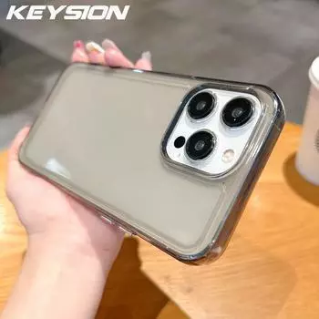 Прозрачный противоударный чехол KEYSION для iPhone 15 Pro Max 15 Plus, прозрачный бампер, акрил + чехол из ТПУ для iPhone 14 13 12 11 Pro Max for iPhone 15 серый