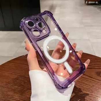 Прозрачный противоударный чехол на воздушной подушке для Magsafe, магнитный чехол для iPhone 11, 12, 13, 14, 15 Pro Max Plus, жесткий чехол с беспроводной зарядкой For iPhone 11Pro