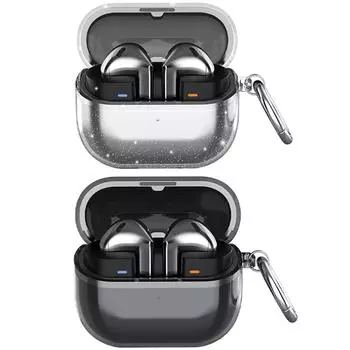 - Прозрачный противоударный чехол с кольцом для ключей для Samsung Galaxy Buds 3/3 Pro Sparkling powder transparent