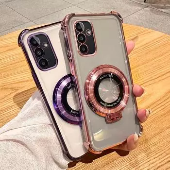 Прозрачный противоударный прозрачный чехол-держатель Magsafe с магнитной подставкой для Samsung Galaxy A14 A34 A54 A15 A35 A55 5G A14 5G чёрный