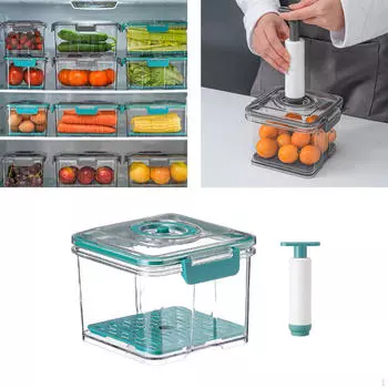 Прозрачный прямоугольный вакуумный контейнер для пищевых продуктов с герметичной крышкой Green 1.5L