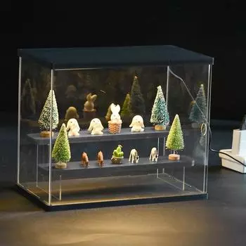 Прозрачный пылезащитный дисплейный ящик со съемной подсветкой, акриловый дисплейный стеллаж, лестница, подъемный стол для хранения косметики и кукол, настольное хранилище 2 layers