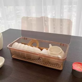 Прозрачный ящик для хранения чайного сервиза, чашка с крышкой и сливом, пылезащитный держатель для столовых приборов для кухни коричневый
