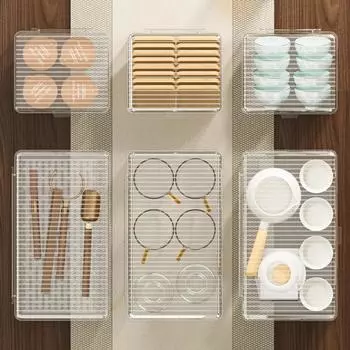 Прозрачный ящик для хранения чайного сервиза, штабелируемый большой емкости, компактный пыленепроницаемый стеклянный держатель, настольная полка, кухонные принадлежности M