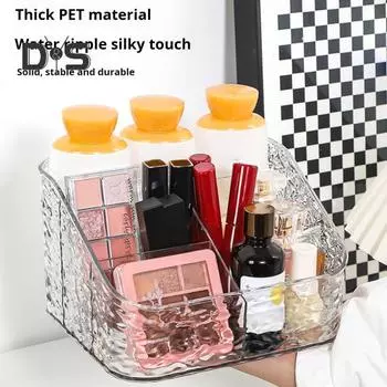 Прозрачный ящик для хранения косметики Косметический органайзер с волнистой текстурой воды Открытый дизайн Легкий доступ Разделенный ящик для хранения для домашнего офиса Спальня Общежитие 3Grids