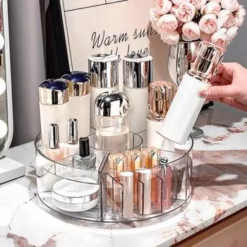 Прозрачный ящик для хранения косметики, вращающийся на 360 градусов, органайзер для макияжа с разделенным дизайном, большой емкости, круглый поворотный лоток для хранения косметики чистый