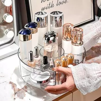 Прозрачный ящик для хранения косметики, вращающийся на 360 градусов, органайзер для макияжа с разделенным дизайном, большой емкости, круглый поворотный лоток для хранения косметики