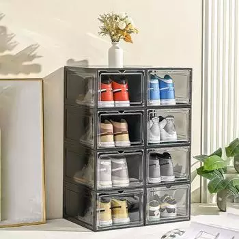 Прозрачный ящик для хранения обуви с магнитной дверью, большой емкости, штабелируемый, прозрачный, пылезащитный, контейнер-органайзер для обуви Front Open серый