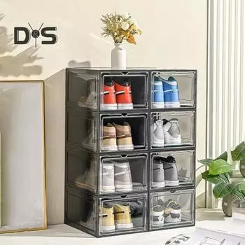 Прозрачный ящик для хранения обуви с магнитной дверью, большой емкости, штабелируемый, прозрачный, пылезащитный, контейнер-органайзер для обуви Front Open серый