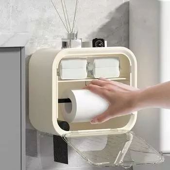 Прозрачный ящик для хранения рулонов бумаги Пластиковая коробка для салфеток Мусорный мешок Ящик для хранения Ванная комната серый