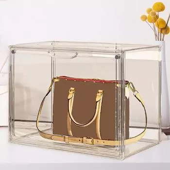 Прозрачный ящик для хранения с магнитной дверью, пылезащитный, штабелируемый, съемный, толстый кошелек, органайзер для сумок, книги, коллекционные предметы