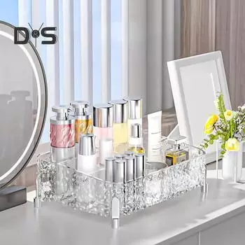 Прозрачный ящик для хранения с отделениями большой емкости, устойчивая основа для духов, помады, настольный разделенный органайзер для хранения белый