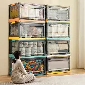 Прозрачный ящик для хранения, складной багажник, открытый ящик для хранения, домашний гардероб, органайзер для одежды, большая вместимость, ящик для всякой всячины 40L (47x35x24CM) зелёный