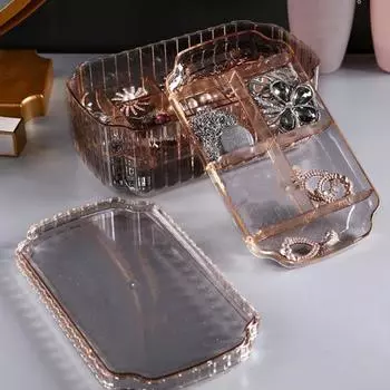 Прозрачный ящик для хранения ювелирных изделий, большой вместительный многослойный пылезащитный контейнер для сережек и колец, настольный органайзер для ювелирных изделий, чехол