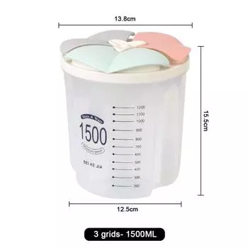 Прозрачный ящик для хранения Вращающийся контейнер для сухих продуктов и риса Кухонный резервуар для хранения продуктов Пластиковый герметичный отсек для бака Многофункциональный герметичный резервуар для свежести 3 girds 1500ml