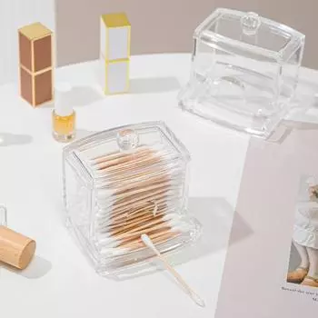 Прозрачный ящик для хранения ватных палочек, ящик для хранения макияжа, ватный тампон, косметический ящик для ванной, спальни, ящик для хранения, украшение дома 9.5*9.5*10cm