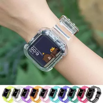 Прозрачный ремешок + чехол для Apple Watch 8, 7, 6 SE, 5, 3, 2, мягкий прозрачный силиконовый ремешок для iwatch, ремешок 40 мм, 44 мм, 42 мм, 41 мм, 45 мм, 49 мм