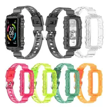 Прозрачный ремешок для Huawei Band 9 8 7 6, встроенный прозрачный ремешок + чехол для Honor Band 6/Honor Band 7, браслет-браслет чёрный