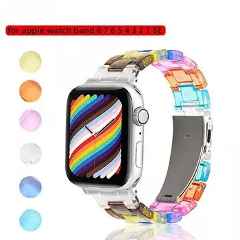 Прозрачный ремешок радуги из смолы для Apple Watch, ремешок 44 мм, 45 мм, 38, 40 мм, 42, 41 мм, 49 мм, 44, 45, браслет, браслет iWatch Series 8, 7, 6 SE, 5, 4, 3, 2