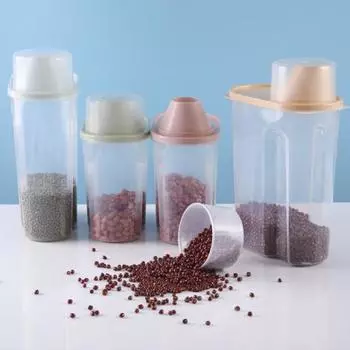 Прозрачный резервуар для хранения с мерным стаканчиком, пластиковый ящик для хранения сухофруктов, зерна, кухонный гаджет S синий