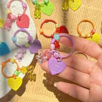 Прозрачный резиновый брелок в виде мармеладного медведя, мультяшный милый кулон на сумку, брелок в виде сердечка для влюбленных light pink-style2