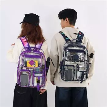 Прозрачный рюкзак большой емкости граффити ПВХ школьный портфель для школьников темно-синий