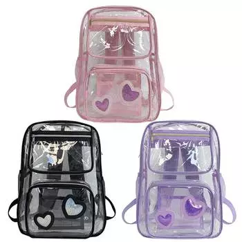 Прозрачный рюкзак из ПВХ, прозрачный школьный рюкзак, прочный, прозрачный, большая вместимость, несколько карманов для путешествий на свежем воздухе розовый