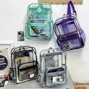 Прозрачный рюкзак с регулируемым сетчатым плечевым ремнем, водонепроницаемая большая вместимость, сумка для школьников, видимая многоцветная фиолетовый