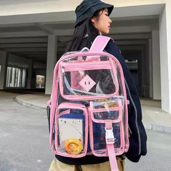 Прозрачный рюкзак с усиленной застежкой-молнией, большой вместимостью, регулируемый, прочный чёрный