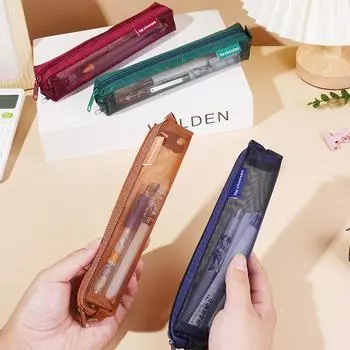 Прозрачный сетчатый чехол для ручек с застежкой-молнией, многоцелевой канцелярский пенал, сумка большой емкости для ручек для студентов фиолетовый