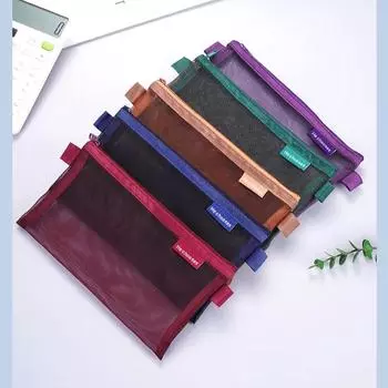 Прозрачный сетчатый пенал, простой чехол для ручек на молнии, большая вместимость, канцелярский органайзер, сумка для хранения карандашей, школьные принадлежности