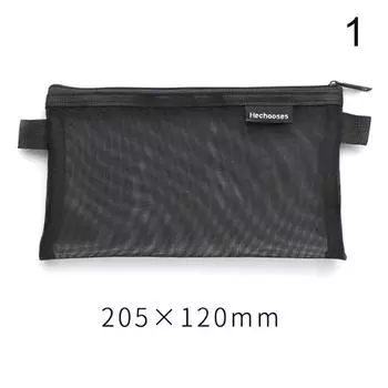 Прозрачный сетчатый студенческий портативный пенал L, сумка для документов на молнии чёрный