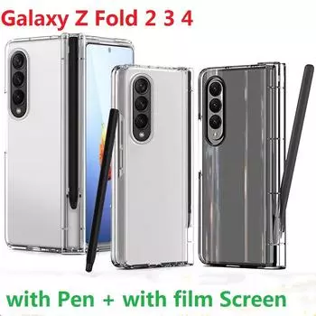 Прозрачный шарнир для Samsung Galaxy Z Fold 4, чехол, стеклянная пленка, защитная пленка для экрана, держатель для ручки, полное покрытие Case & Screen Protector чистый