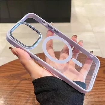 Прозрачный сильный магнитный чехол ярких цветов для iPhone 15 11 12 13 14 Pro Max Plus, жесткий акриловый чехол для беспроводной зарядки For iPhone 12 Pro