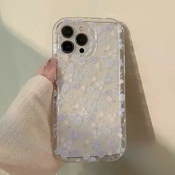 Прозрачный силиконовый чехол для телефона с милым цветком для iPhone 15 14 13 12 11 Pro Max, мягкий противоударный чехол-бампер с цветочным принтом и держателем For iPhone11 Pro Max