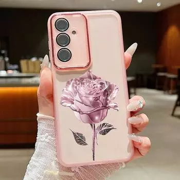 Прозрачный силиконовый чехол для телефона с принтом хрустальной розы для Samsung S24 Ultra S23 Plus S22 S21 S20 FE A54 A34, противоударный защитный мягкий бампер для объектива Samsung S24 чёрный