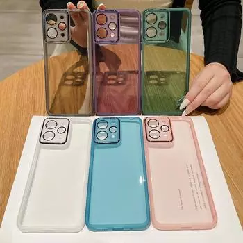 Прозрачный силиконовый чехол для Xiaomi Poco C65 X5 X6 Pro X3 GT M6 M5 M4 M3 M2 F6 F5 Mi 13T 12T 11T 13 Pro 12 Lite со стеклянной защитной пленкой для объектива Redmi 12R чёрный