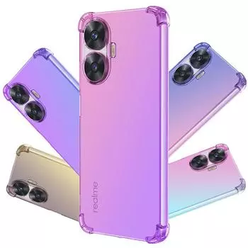 Прозрачный силиконовый чехол с градиентом для Realme C55 C35 C33 C21Y C30 C31 C30S C11 C21 2021 C20 C25Y, подушка безопасности, противоударная мягкая задняя крышка Realme C20A золотой/чёрный