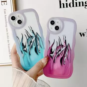 Прозрачный силиконовый чехол с волнистым краем для iPhone 15 14 13 11 Xiaomi Redmi Note 10 11 12 Samsung A54 A34 A24 Funda Blue Rose Flame Cover Bumper Infinix Hot 10 (X682)