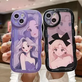 Прозрачный силиконовый чехол с волнистыми краями для Oppo A38 A58 A78 Xiaomi Redmi Note 12 11 10 Samsung A54 A24 A14 Funda Cute Girl Princes Мягкий чехол из ТПУ Infinix Hot 10 (X682)