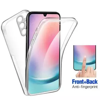 Прозрачный силиконовый двойной чехол на 360° для Samsung Galaxy A55 A15 A05S A54 A14 A04S A53 S23 S24 Ultrs Plus Redmi Note 13 iPhone 15 14 13 12 Pro Max полное покрытие For Redmi Note 11 Pro чистый