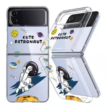 Прозрачный складной чехол для телефона из 2 частей, чехол для Samsung Galaxy Z Flip6 Flip5 Flip4 3 Motorola Razr, противоударный чехол с милым рисунком астронавта Samsung Z Flip5