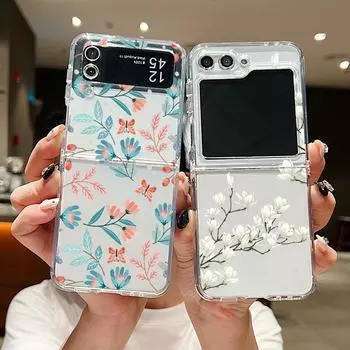 Прозрачный складной чехол для телефона с цветочным принтом для Samsung Galaxy Z Flip6 Flip5 Flip4 Flip3, противоударная мягкая задняя крышка из ТПУ Samsung Z Flip6