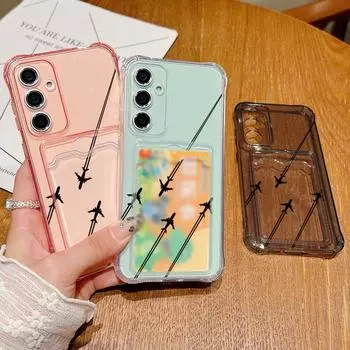 Прозрачный слот для карт Мягкий силиконовый чехол для самолета Samsung S25 S24 S22 Ultra S23 S21 A56 A55 A54 A53 A35 A34 A26 A15 Противоударный чехол против падения Samsung S25 серый