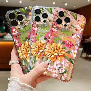 Прозрачный слот для карт Мягкий силиконовый роскошный чехол с цветочным узором для iPhone 16 Pro 15 Pro Max 14 13 12 11 противоударный прозрачный защитный чехол для телефона iPhone 16 серый