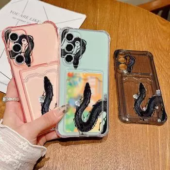 Прозрачный слот для карт с рисунком змеи, мягкий силиконовый чехол для Samsung S24 S22 Ultra S23 S21 S20 Fe A55 A54 A53 A52 A35 A34 A15, ударопрочный тонкий чехол Samsung S24 серый