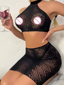 Прозрачный соблазнительный женский комплект нижнего белья для ночного клуба, одежда для вечеринок, женские эротические сетчатые облегающие платья, модная женская короткая юбка S