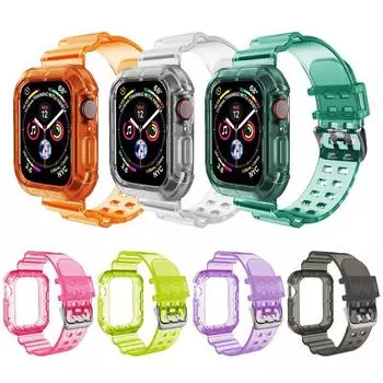 Прозрачный спортивный ремешок + чехол для Apple Watch 8 7 6 SE 5 4 3 Прозрачный силиконовый ремешок для iwatch 40 мм 44 мм 42 мм 38 мм 41 мм 45 мм
